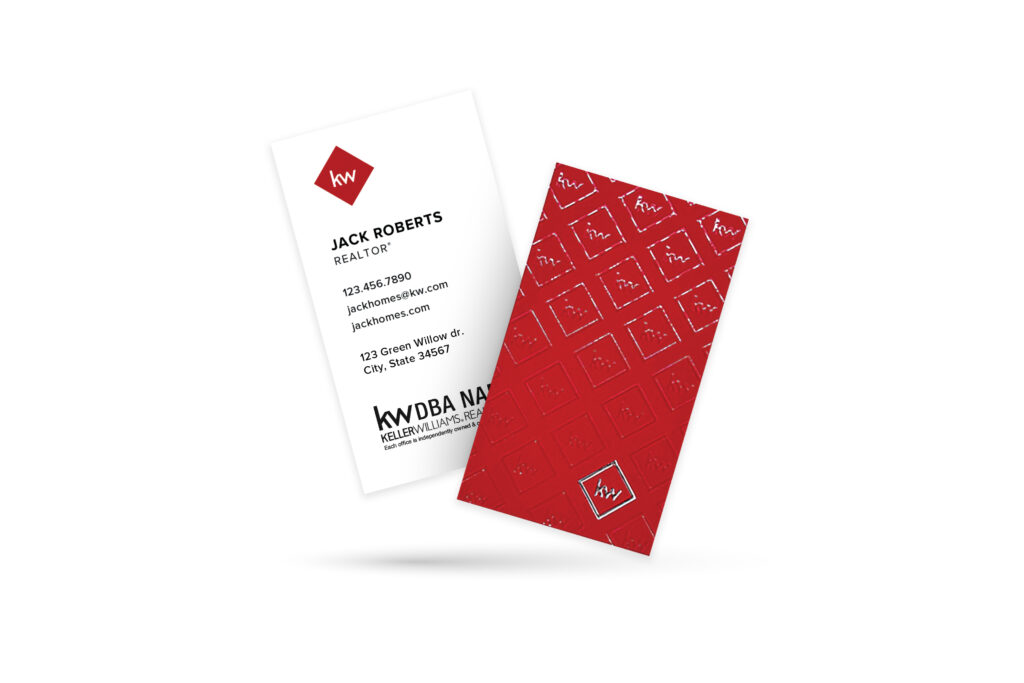 Vertical White/Red with Spot UV Back Foil Logo Business Card